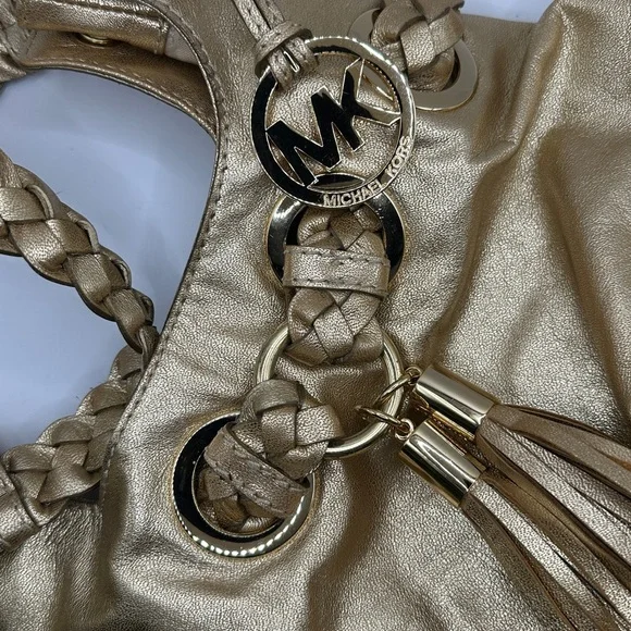 Michael Kors Metallic Gold Braided Tassel Hobo Bag - Picture 3 of 9